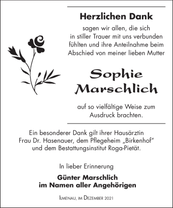 Traueranzeige von Sophie Marschlich von Südthüringer Presse