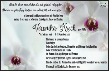 Traueranzeige von Veronika Krech von Südthüringer Presse