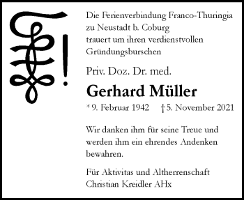 Traueranzeige von Gerhard Müller von Neue Presse Coburg