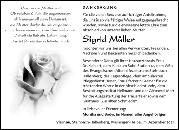 Traueranzeige von Sigrid Müller von Südthüringer Presse