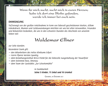 Traueranzeige von Waldemar Ellner von Südthüringer Presse