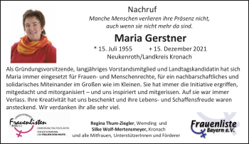 Traueranzeige von Maria Gerstner von Neue Presse Coburg
