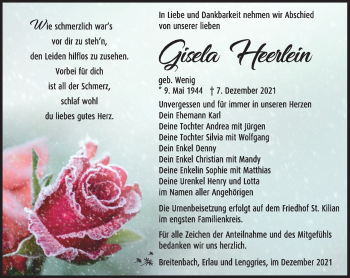 Traueranzeige von Gisela Heerlein von Südthüringer Presse