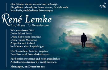 Traueranzeige von René Lemke von Südthüringer Presse