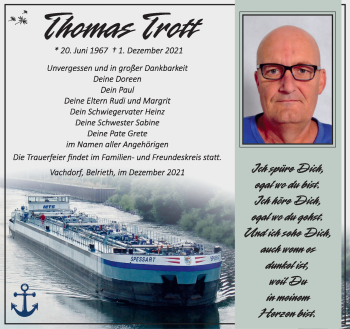 Traueranzeige von Thomas Trott von Südthüringer Presse