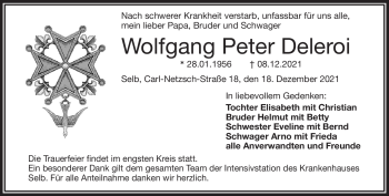 Traueranzeige von Wolfgang Peter Deleroi von Frankenpost