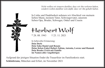 Traueranzeige von Herbert Wolf von Südthüringer Presse