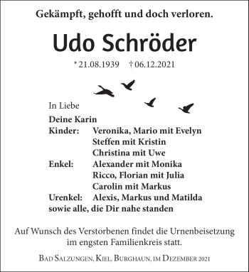 Traueranzeige von Udo Schröder von Südthüringer Presse
