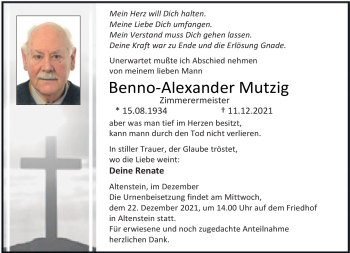 Traueranzeige von Benno-Alexander Mutzig von Neue Presse Coburg