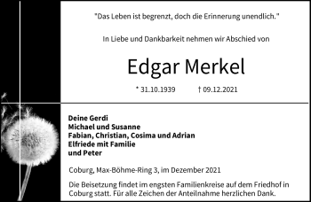 Traueranzeige von Edgar Merkel von Neue Presse Coburg
