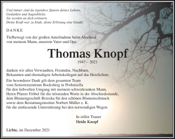 Traueranzeige von Thomas Knopf von Südthüringer Presse