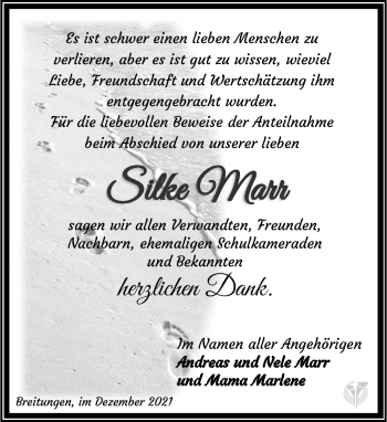 Traueranzeige von Silke Marr von Südthüringer Presse
