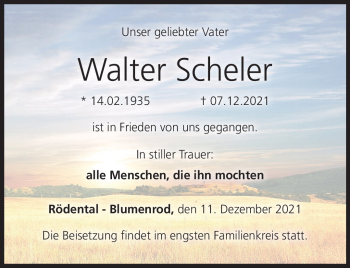 Traueranzeige von Walter Scheler von Neue Presse Coburg