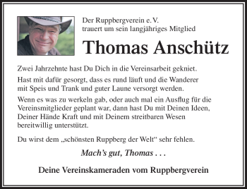 Traueranzeige von Thomas Anschütz von Südthüringer Presse