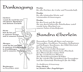 Traueranzeige von Sandra Eberlein von Südthüringer Presse