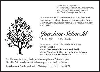 Traueranzeige von Joachim Schmohl von Südthüringer Presse