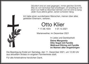Traueranzeige von Otto Klier von Frankenpost