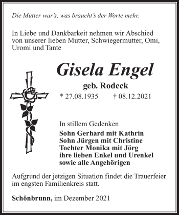 Traueranzeige von Gisela Engel von Südthüringer Presse