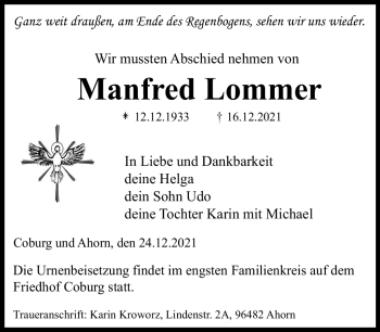 Traueranzeige von Manfred Lommer von Neue Presse Coburg