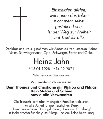 Traueranzeige von Heinz Jahn von Frankenpost