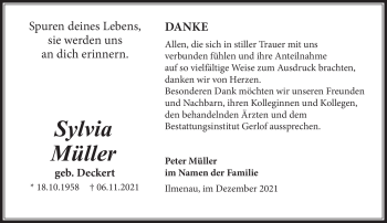 Traueranzeige von Sylvia Müller von Südthüringer Presse