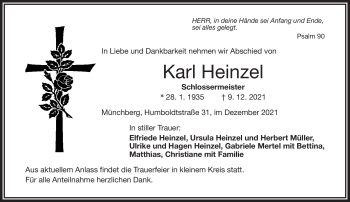 Traueranzeige von Karl Heinzel von Frankenpost