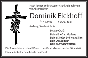Traueranzeige von Dominik Eickhoff von Frankenpost
