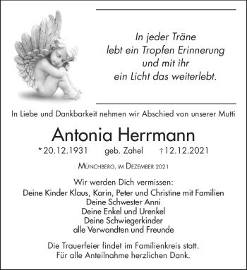 Traueranzeige von Antonia Herrmann von Frankenpost