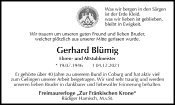 Traueranzeige von Gerhard Blümig von Neue Presse Coburg