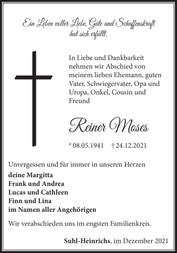 Traueranzeige von Rainer Moses von Südthüringer Presse