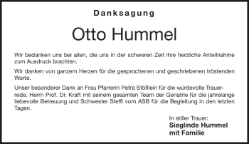 Traueranzeige von Otto Hummel von Neue Presse Coburg