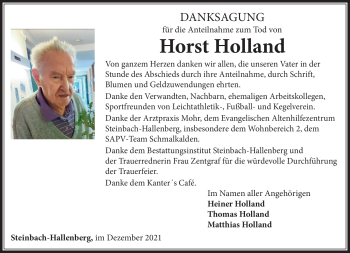 Traueranzeige von Horst Holland von Südthüringer Presse