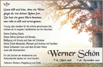 Traueranzeige von Werner Schön von Südthüringer Presse
