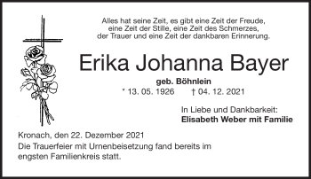 Traueranzeige von Erika Johanna Bayer von Neue Presse Coburg