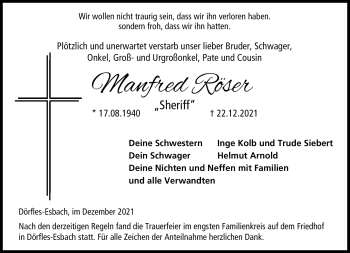 Traueranzeige von Manfred Röser von Neue Presse Coburg