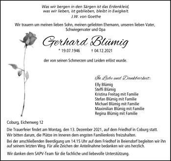 Traueranzeige von Gerhard Blümig von Neue Presse Coburg