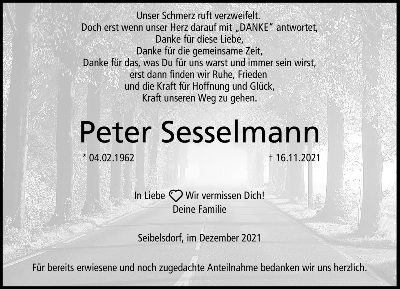  Traueranzeige für Peter Sesselmann vom 07.12.2021 aus Neue Presse Coburg