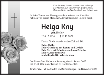 Traueranzeige von Helga Kny von Südthüringer Presse