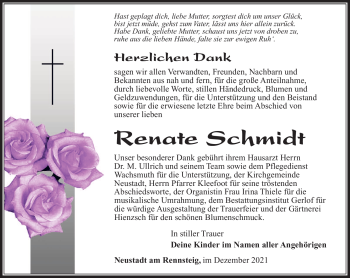 Traueranzeige von Renate Schmidt von Südthüringer Presse
