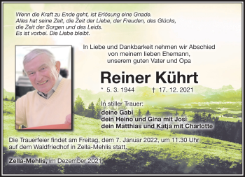 Traueranzeige von Reiner Kührt von Südthüringer Presse