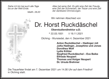 Traueranzeige von Horst Ruckdäschel von Frankenpost