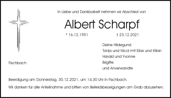 Traueranzeige von Albert Scharpf von Neue Presse Coburg