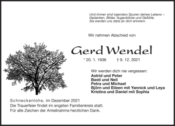 Traueranzeige von Gerd Wendel von Neue Presse Coburg