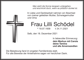 Traueranzeige von Lilli Schödel von Frankenpost