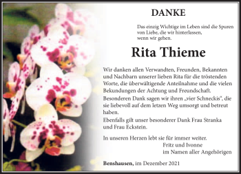 Traueranzeige von Rita Thieme von Südthüringer Presse