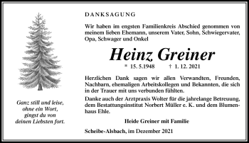Traueranzeige von Heinz Greiner von Südthüringer Presse