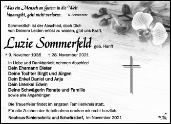 Traueranzeige von Luzie Sommerfeld von Südthüringer Presse
