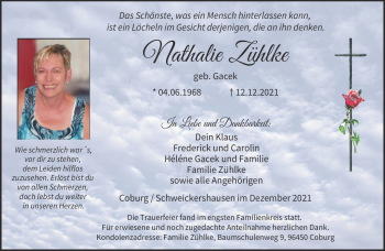 Traueranzeige von NathalieNathalie ZühlkeZühlke von Neue Presse Coburg
