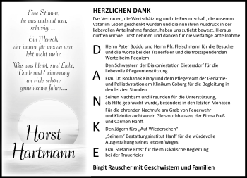 Traueranzeige von Horst Hartmann von Neue Presse Coburg