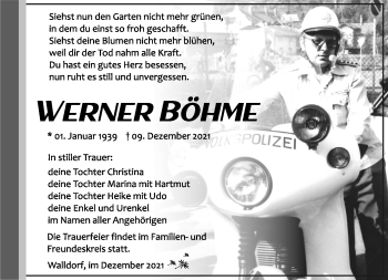 Traueranzeige von Werner Böhme von Südthüringer Presse